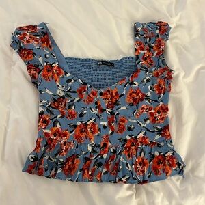 Blue and red summer floral top